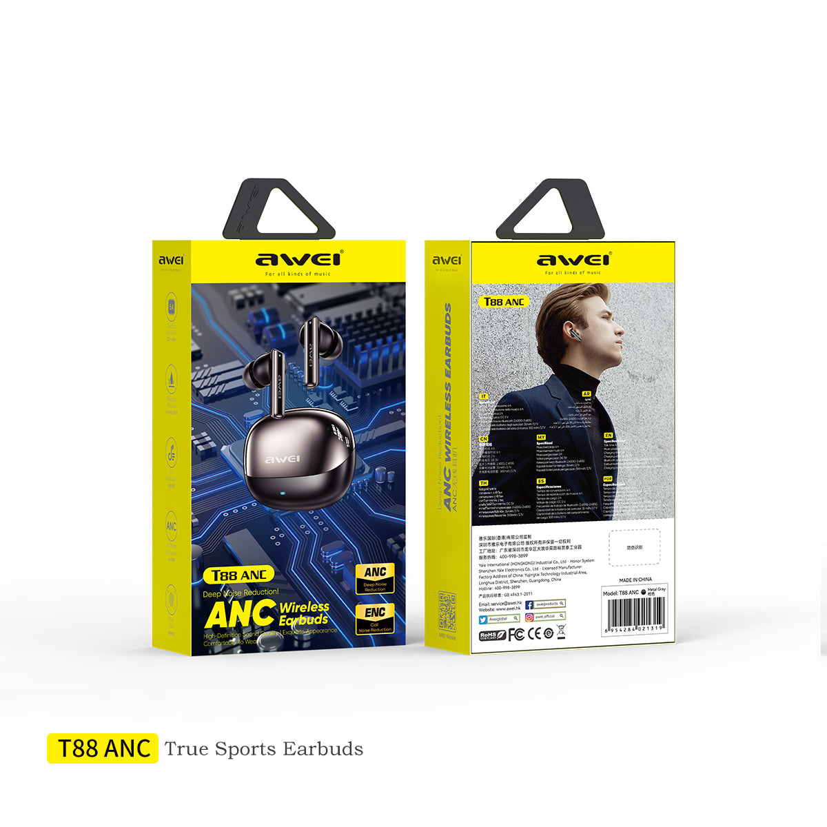 Auriculares inalámbricos AWEI T88 ANC con Bluetooth 5.3 y cancelación de ruido TWS