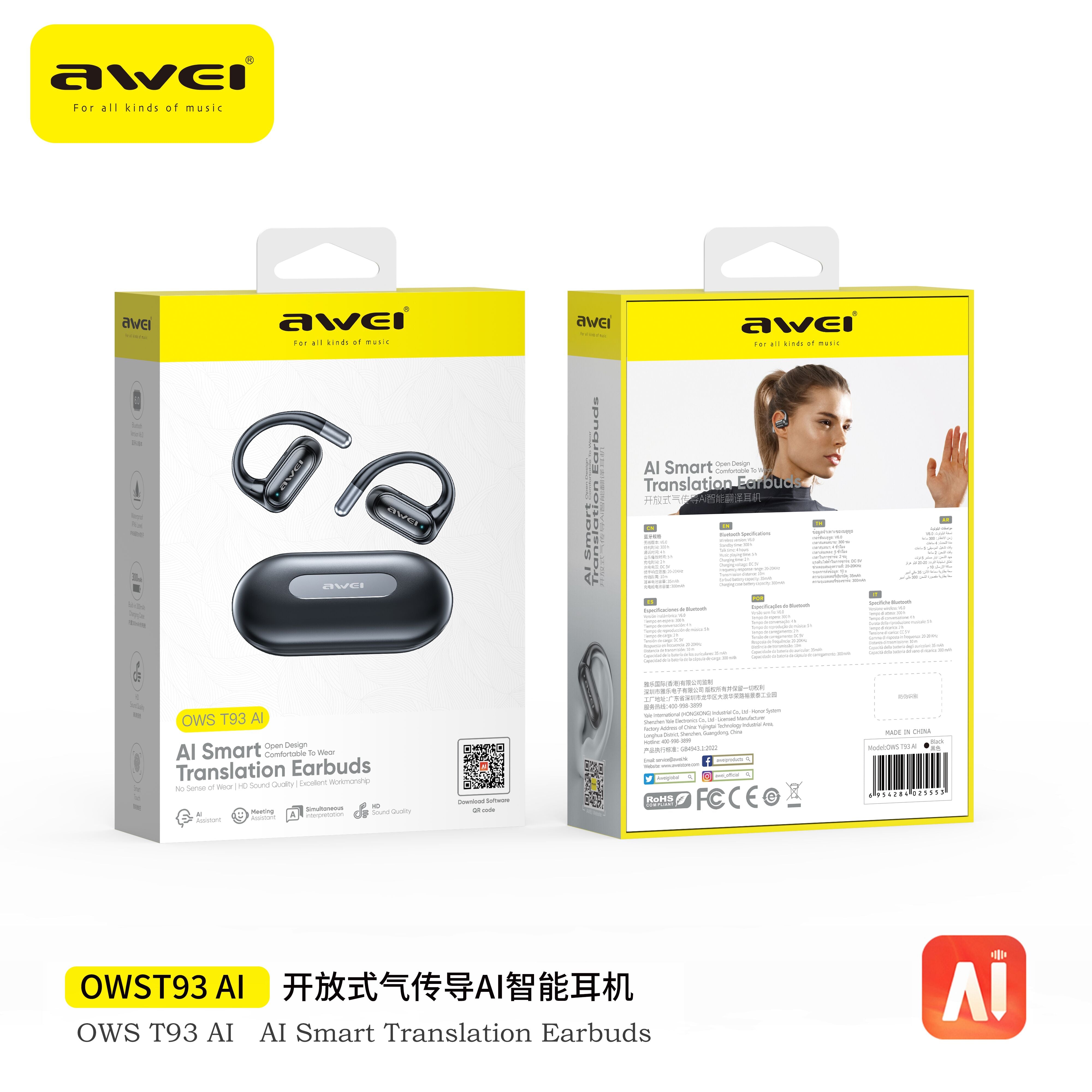 AWEI T93 AI OWS Air Conduction Sports Earbuds
