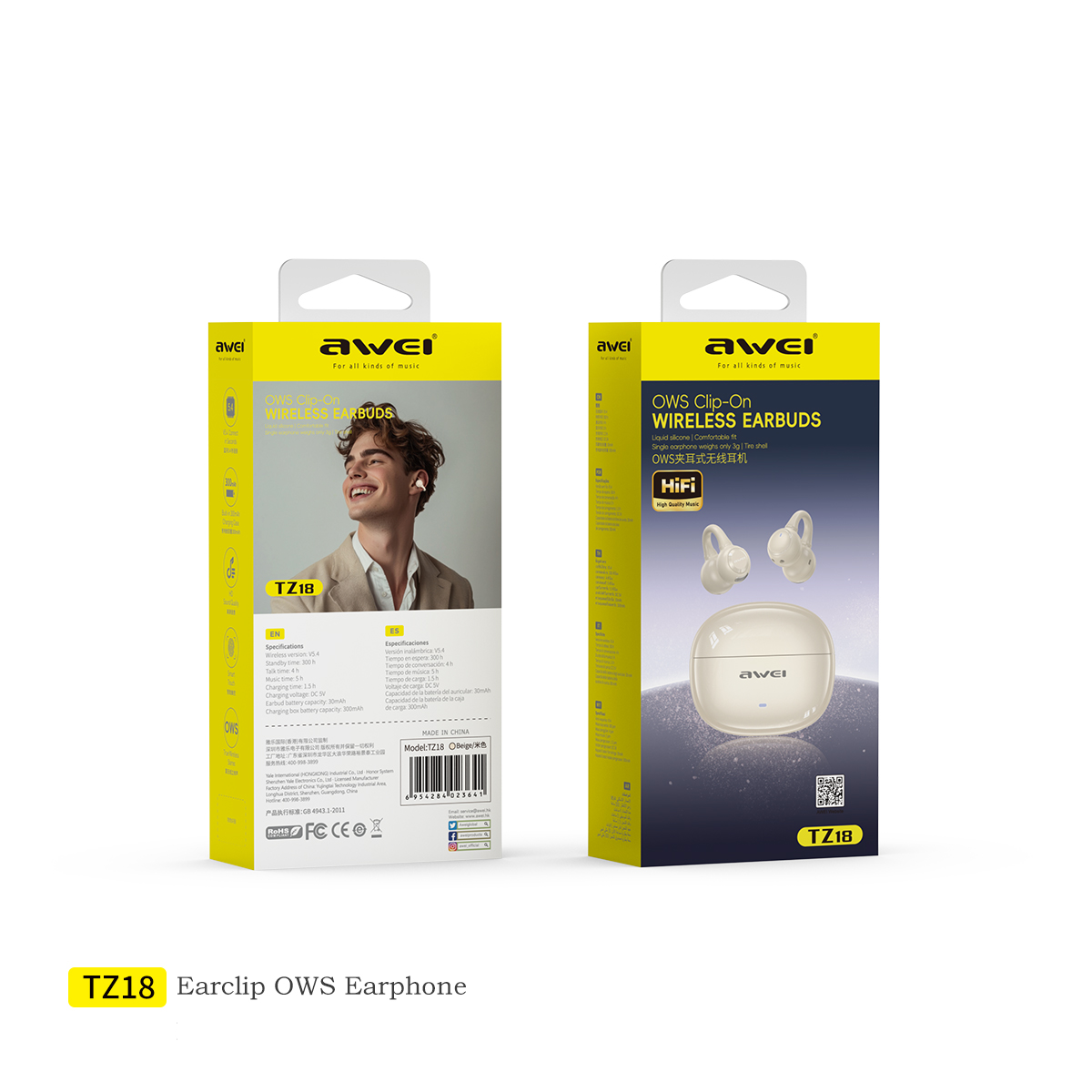 AWEI TZ18 Open Ear Clip Bluetooth Headphones