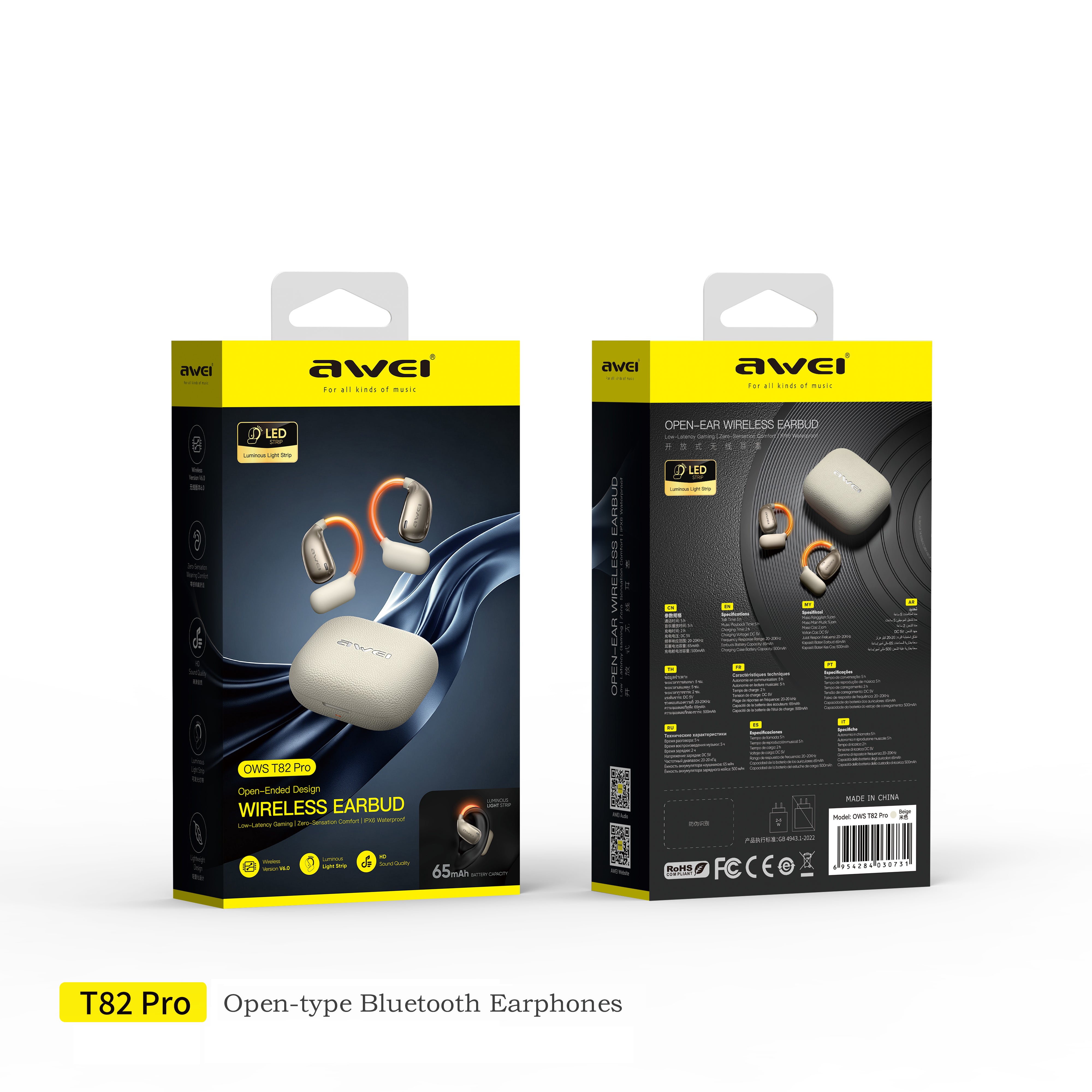 Awei T82 Pro OWS Open-Ear Wireless Earbuds (LED Power Display, App Con